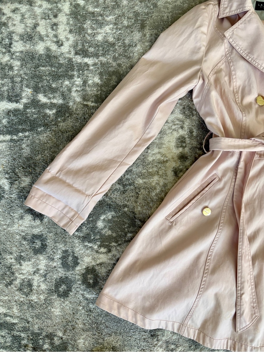 LAUNDRY BY SHELLI SEGAL Blush Pink Hooded Double Breasted Medium Trench Coat - Picture 4 of 7